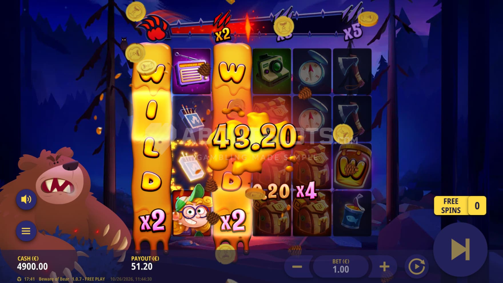 The anger meter appears above the playing grid, increasing the more Wild Swipes claw through the reels