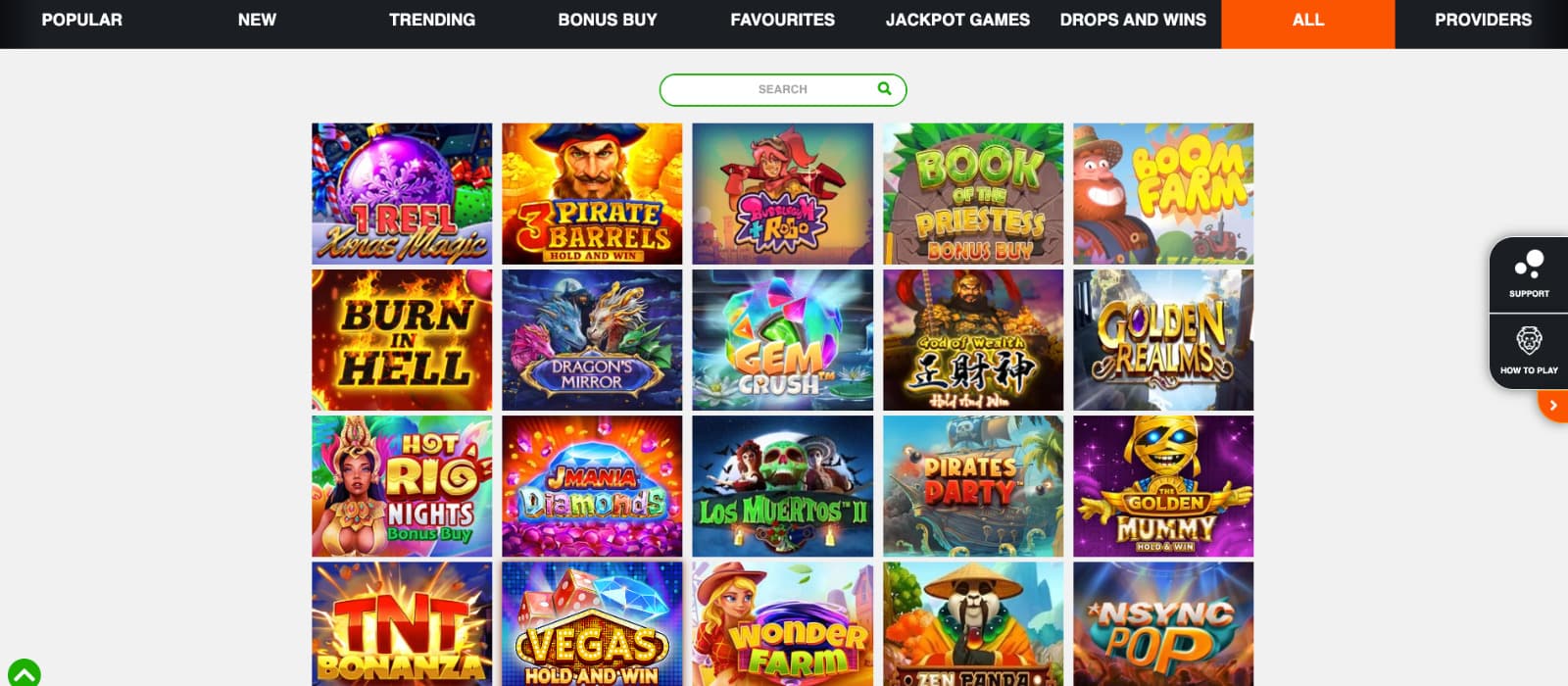 Big5Casino games page displaying slot filters, search bar and a grid of available game titles.