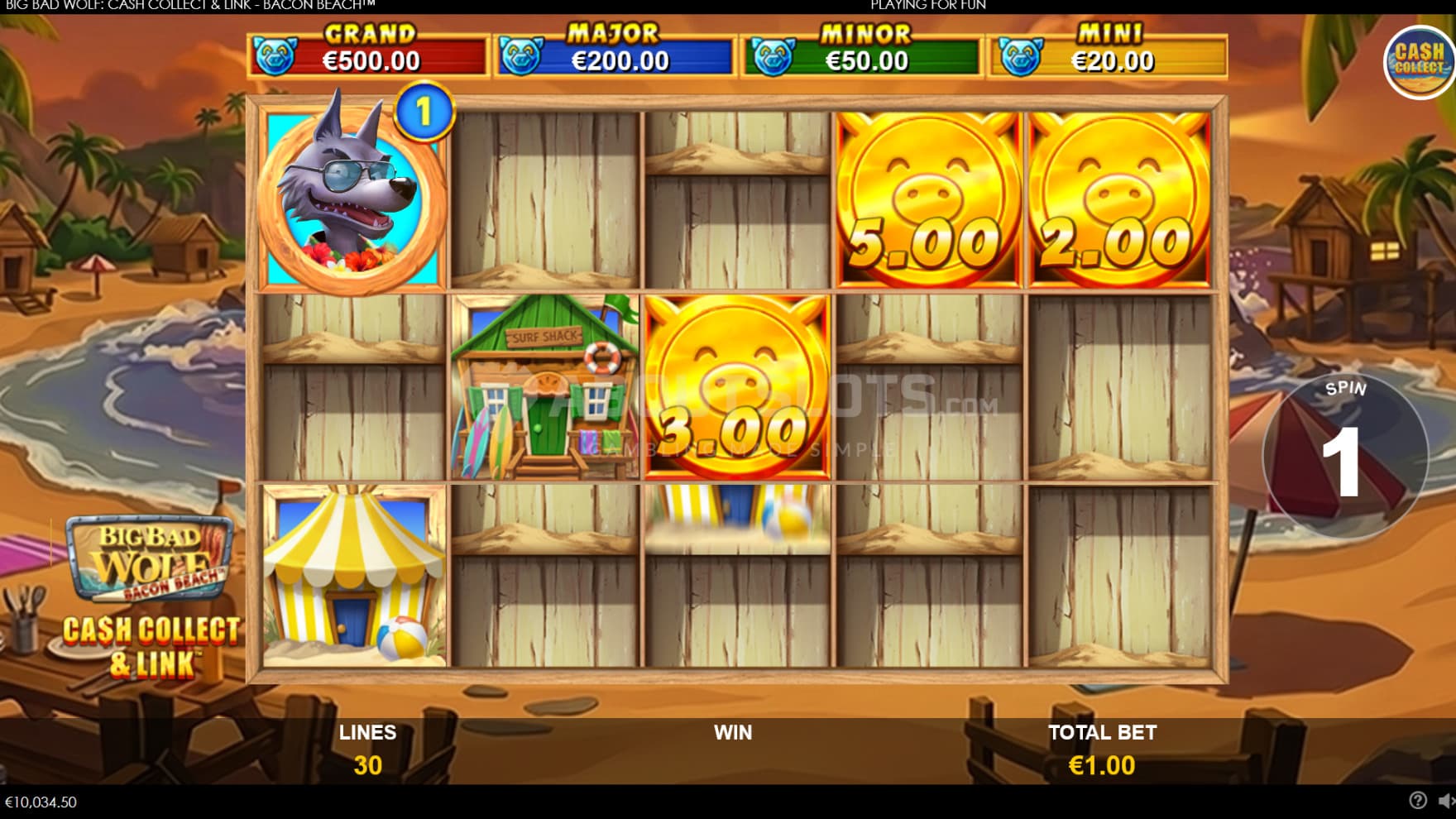 The titular Collect Cash and Link bonus game is similar to previous releases from the studio, filled with Houses and Prizes