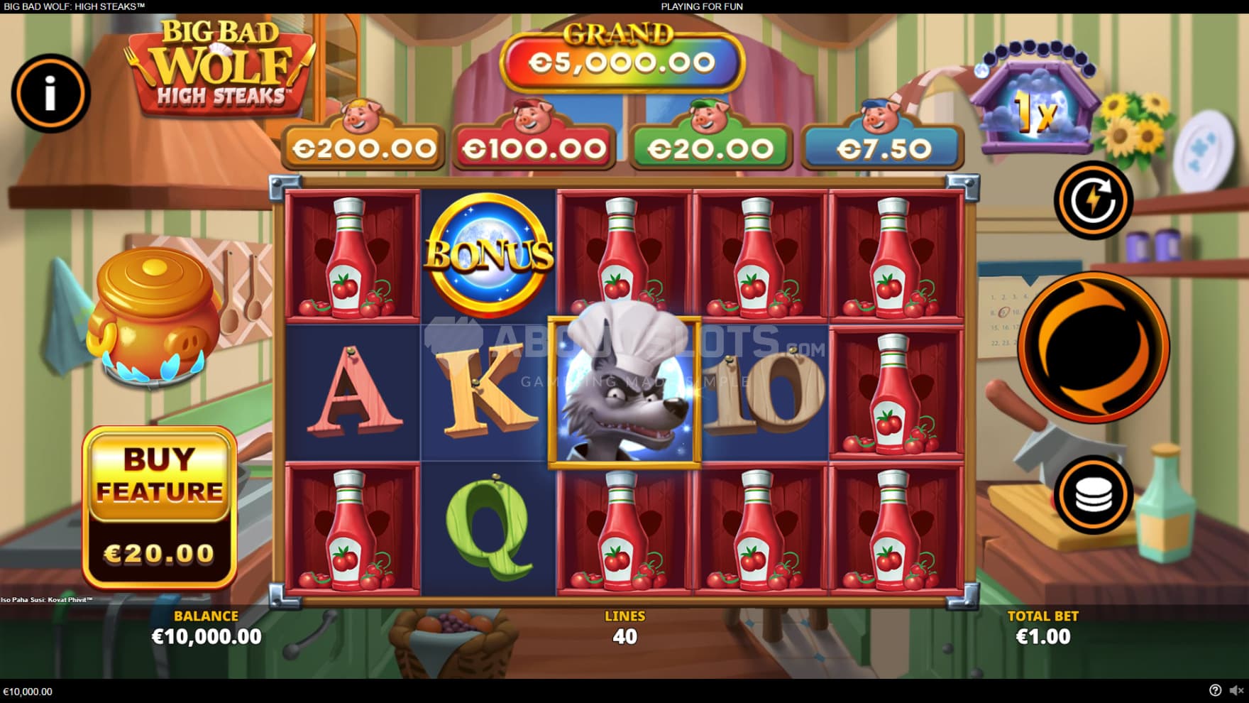 The titular Big Bad Wolf takes the center spot in the playing grid, as it is the only place it can land on, as the main chef of the kitchen