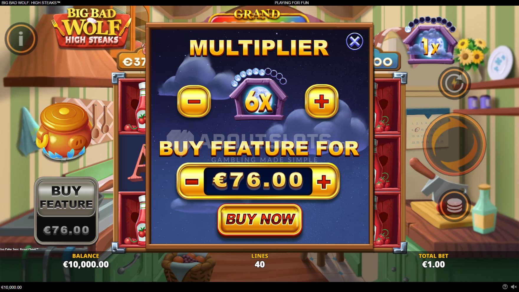 The feature buy allow you to customise your WIld Multiplier for the bonus game