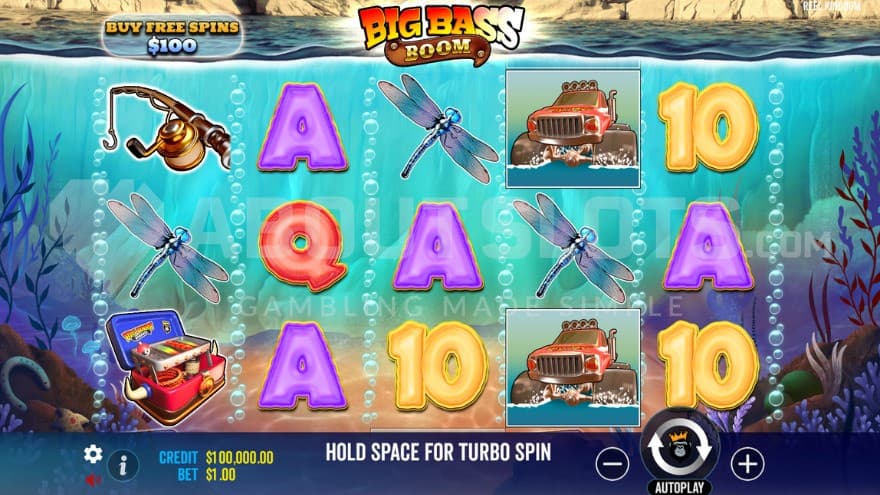 The game set underneath the water with various bait and fishing equipment on the reels