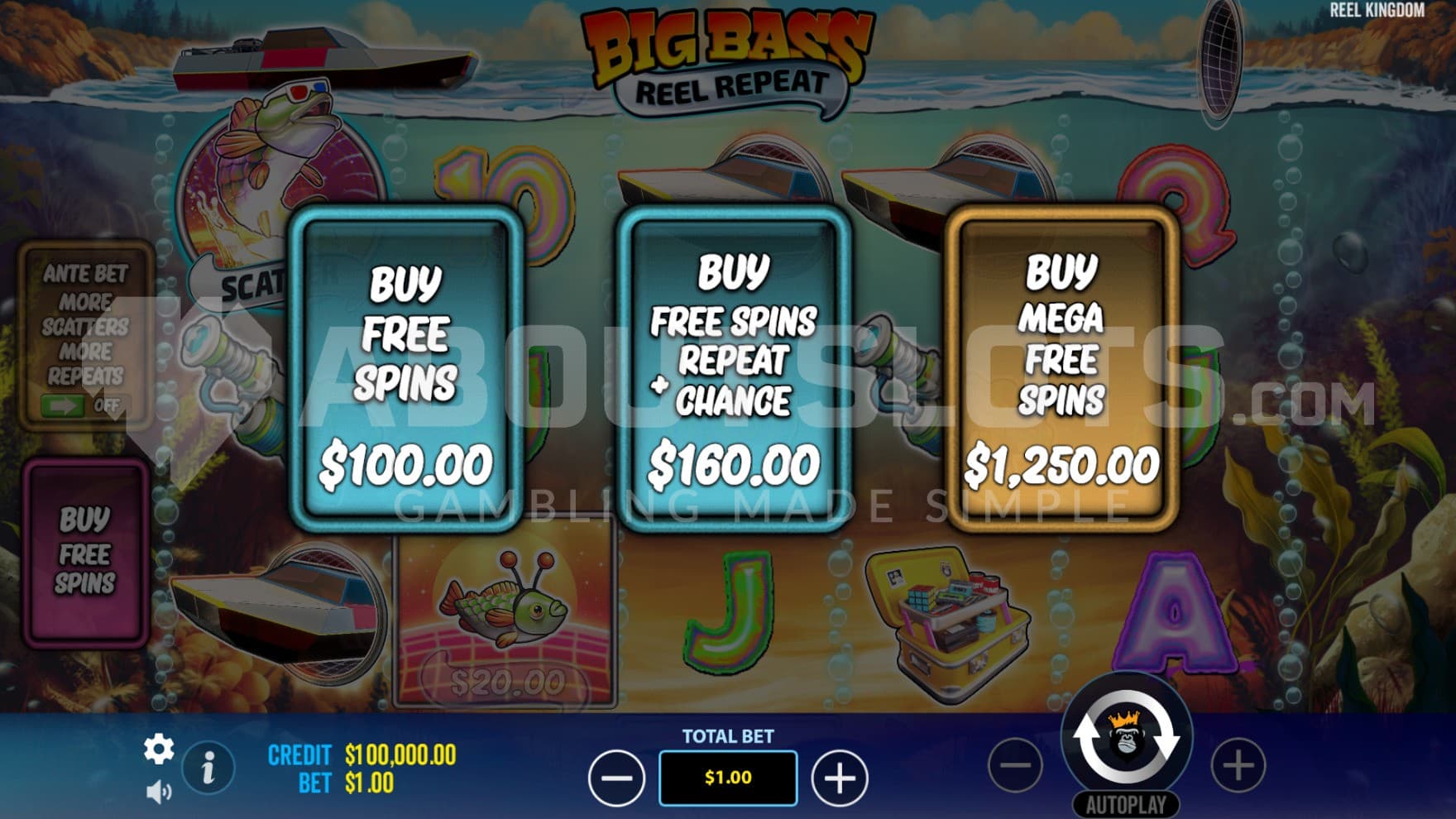 3 Feature Buy options show up infront of the playing grid