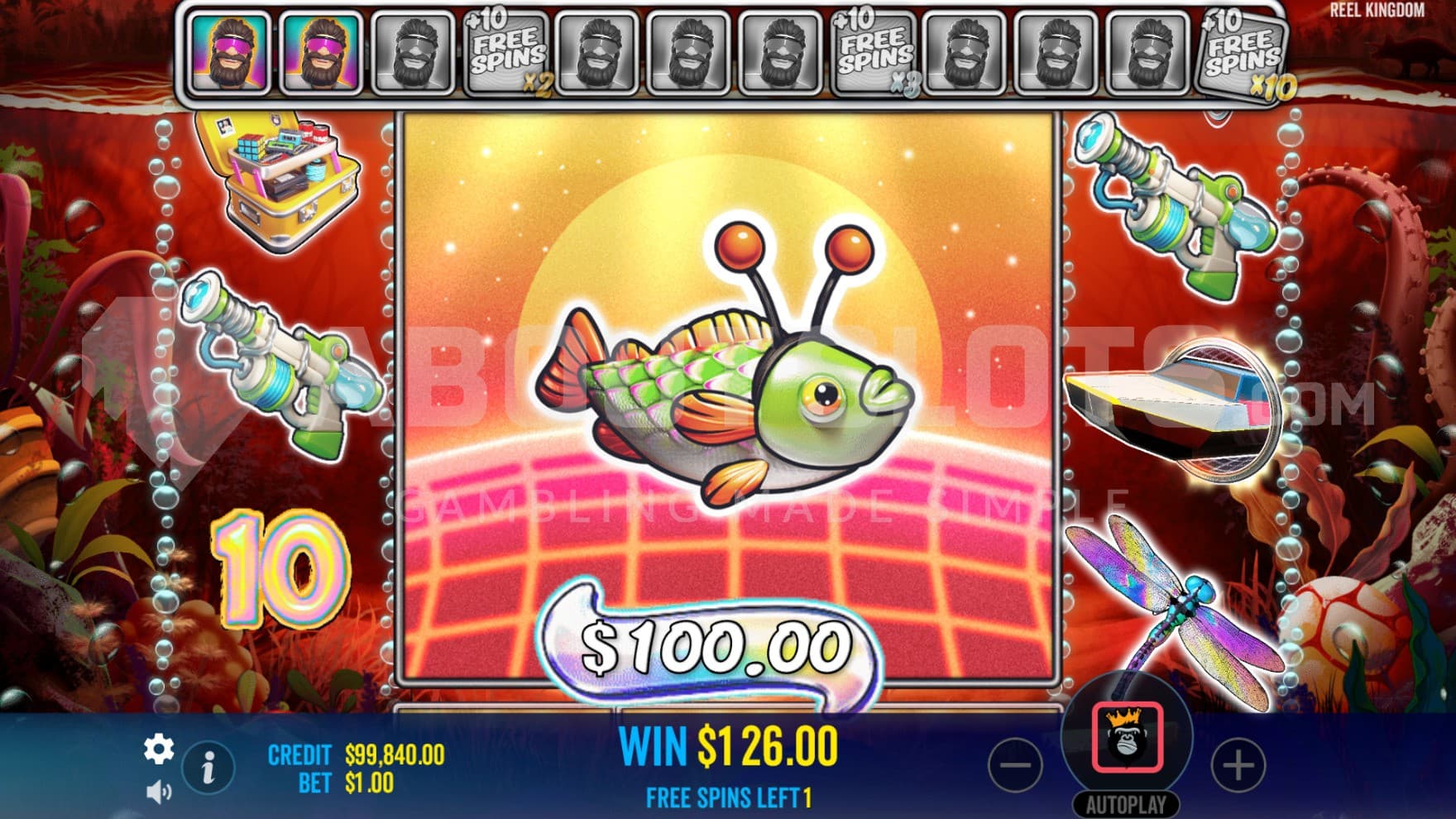 A Level Up system exists in the bonus game, allowing for more spins, and there is a chance for Giant Money Symbols
