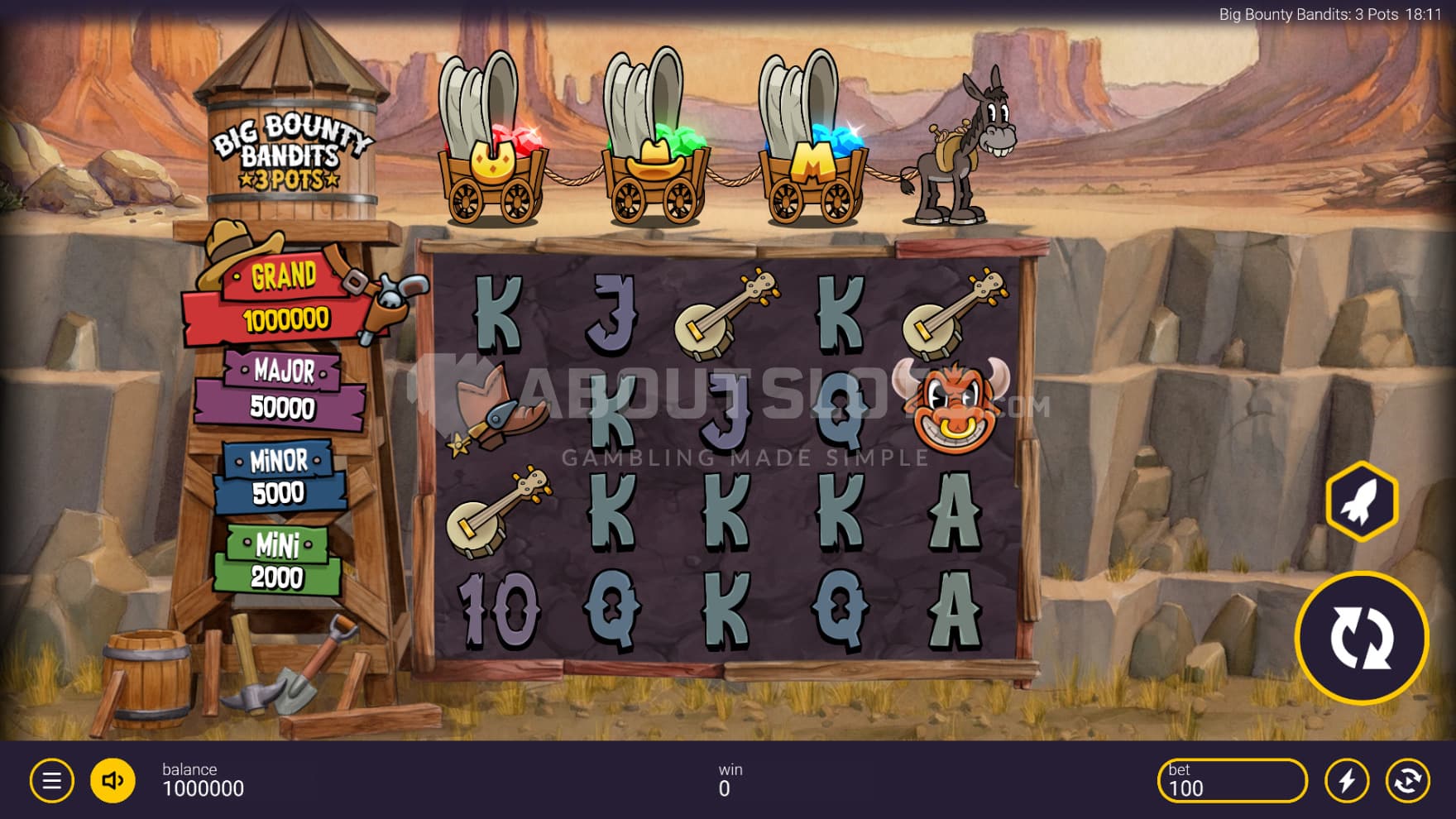 The game is set at a mine, where the donkey drags carriages full of shining gems