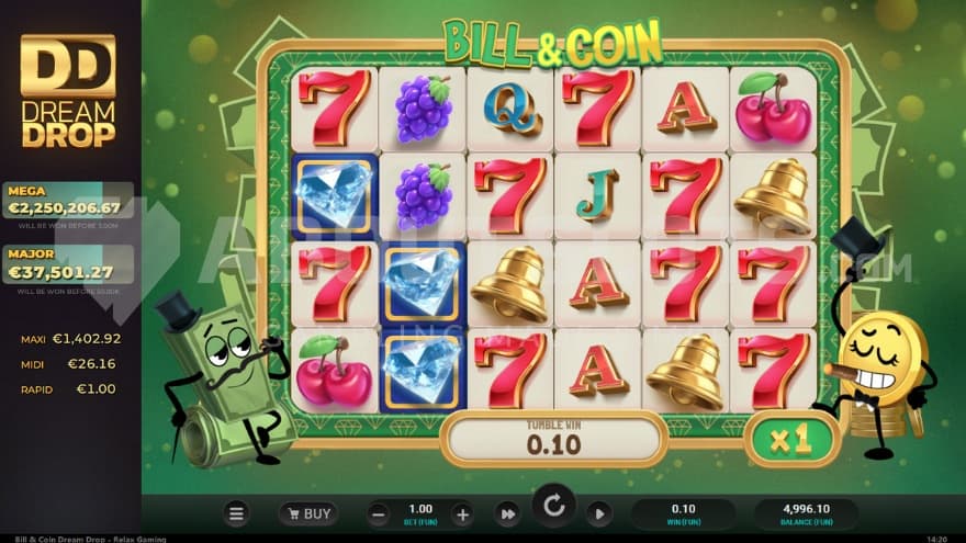 The playing grid with a newly added Dream Drop jackpot tracker to the leftside