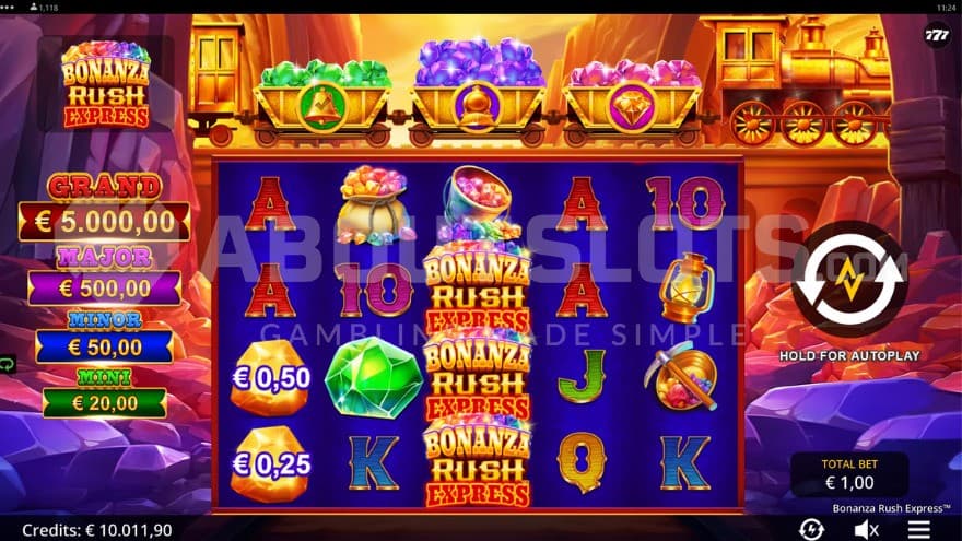 The game is set inside a gold mine filled with colorful gems