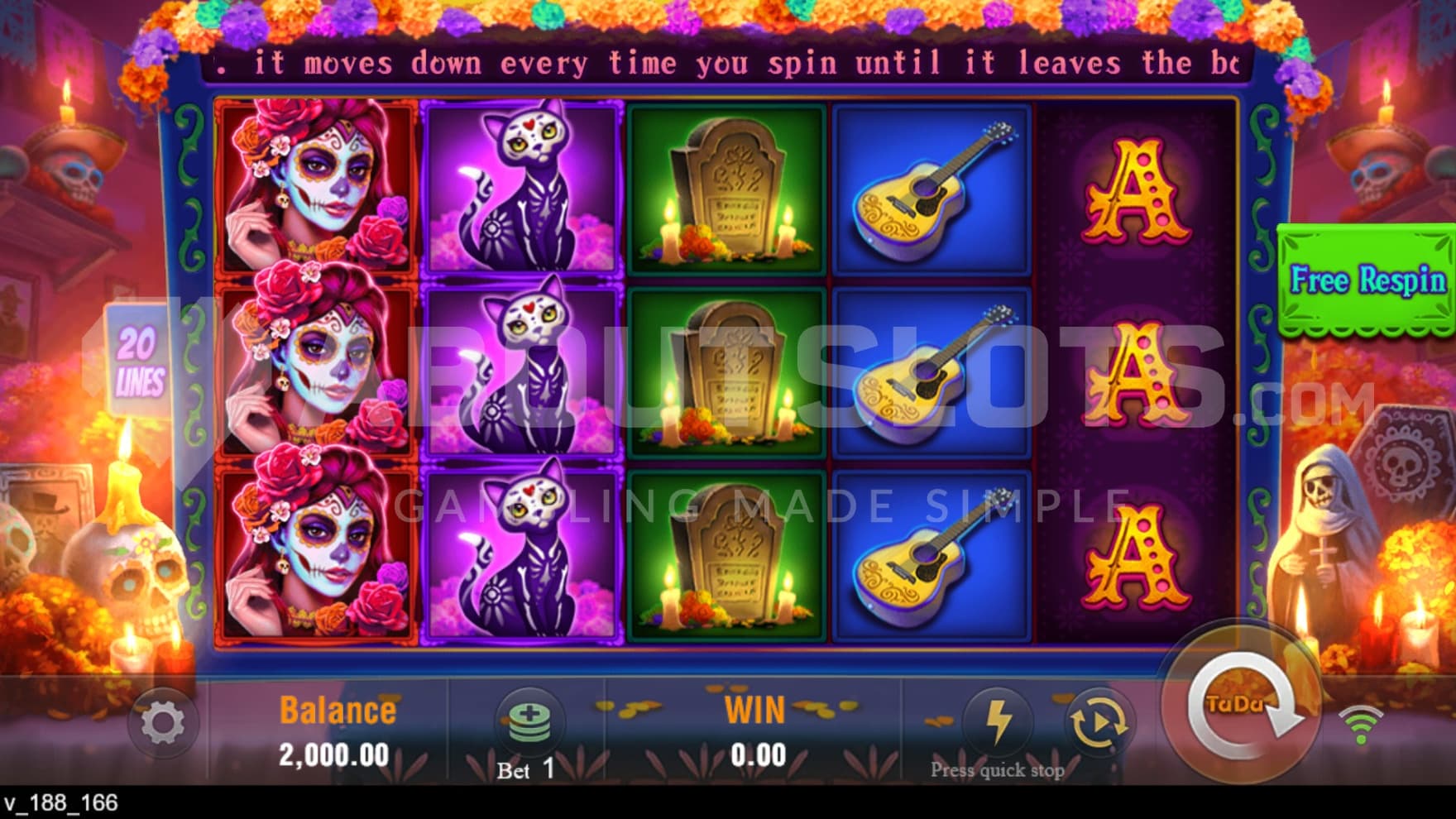 The playing grid is built up as a small shrine, filled with flowers and candles