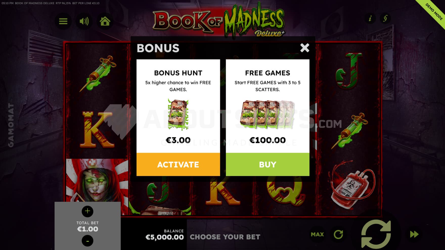 There is one Feature and one Ante Bet option to choose from
