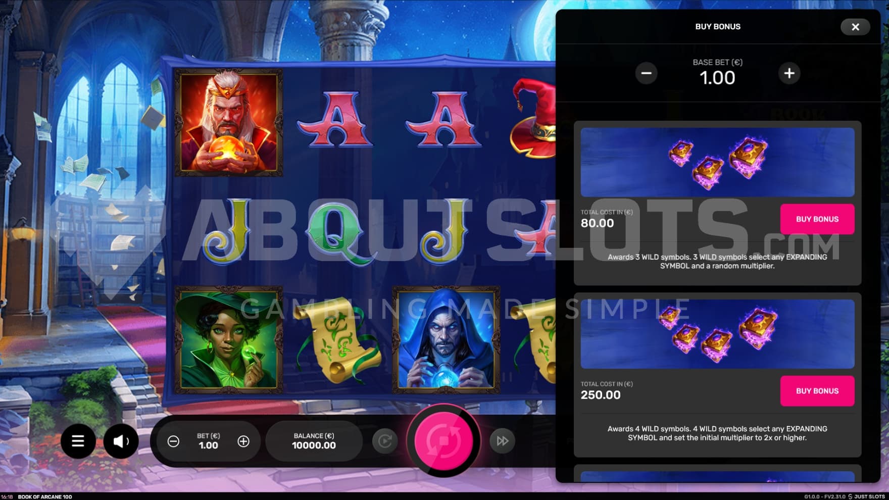 A feature buy option sign pops out of the side of the reels