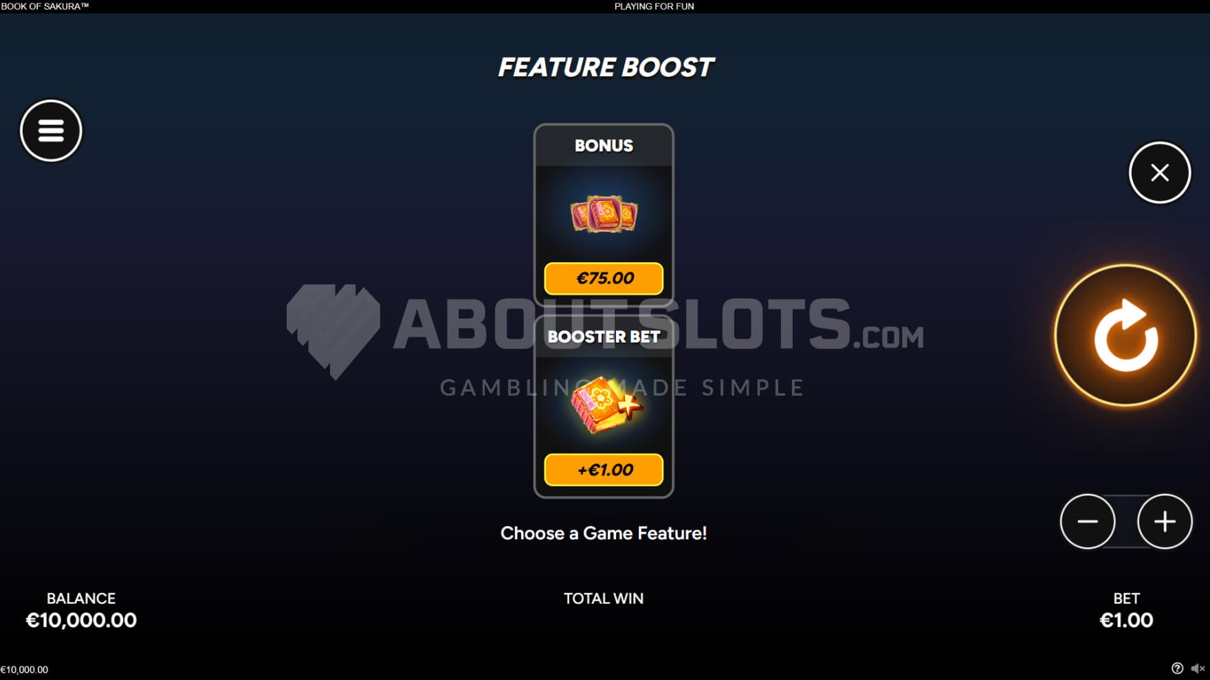 There is one Feature Buy and one Ante Bet option to help you trigger features