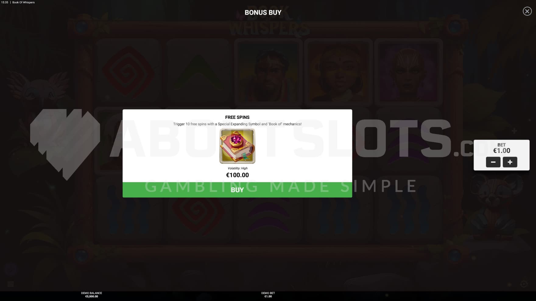 A feature buy options pops up infront of the playing grid