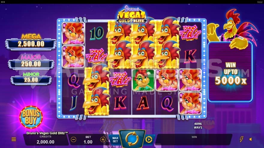 The playing grid is set infront of a neon filled Las Vegas