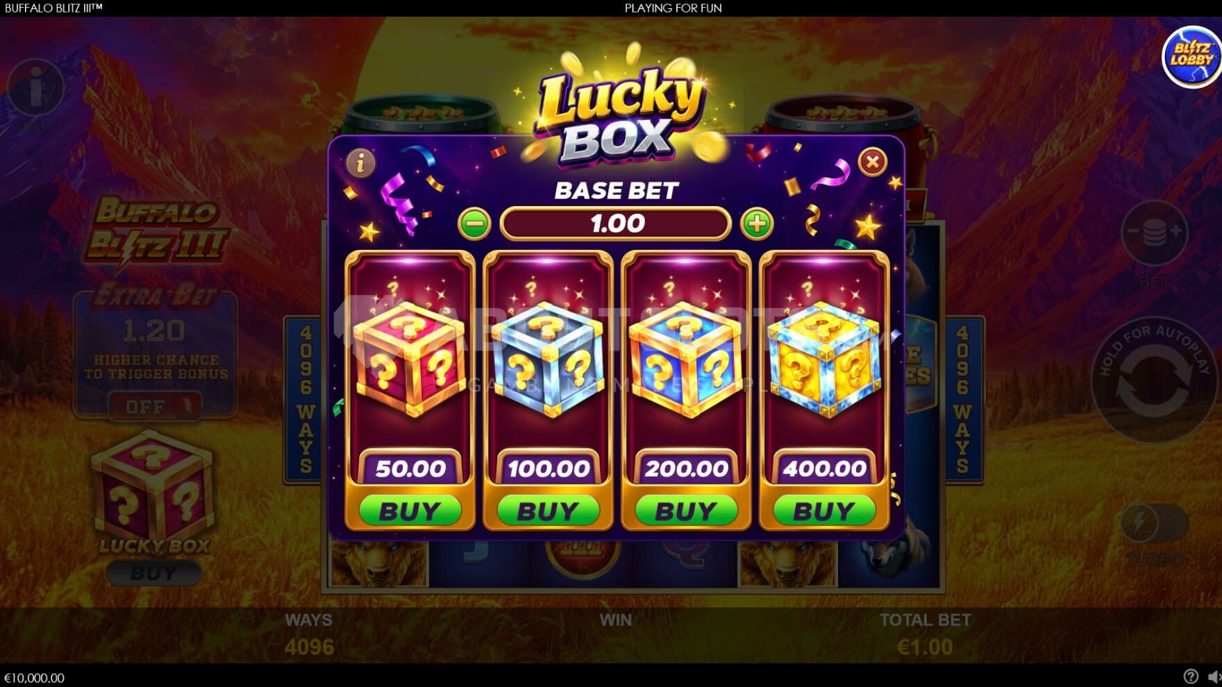 The feature buy works a bit differently, instead allowing you to open up Lucky Boxes for prizes