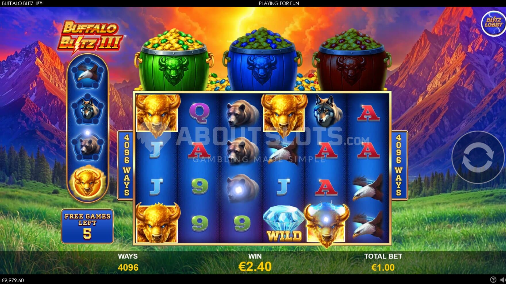 Pictured is the bonus game triggered with the green Pot, allowing you to convert other high-paying symbols