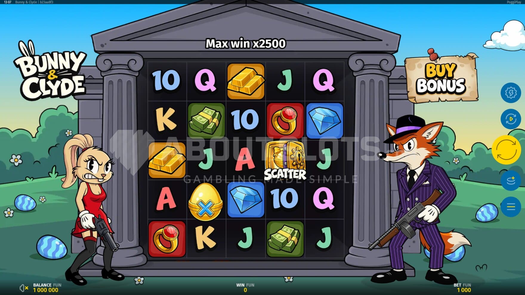 The titular characters bunny and Clyde stands next to the playing grid, armed and ready