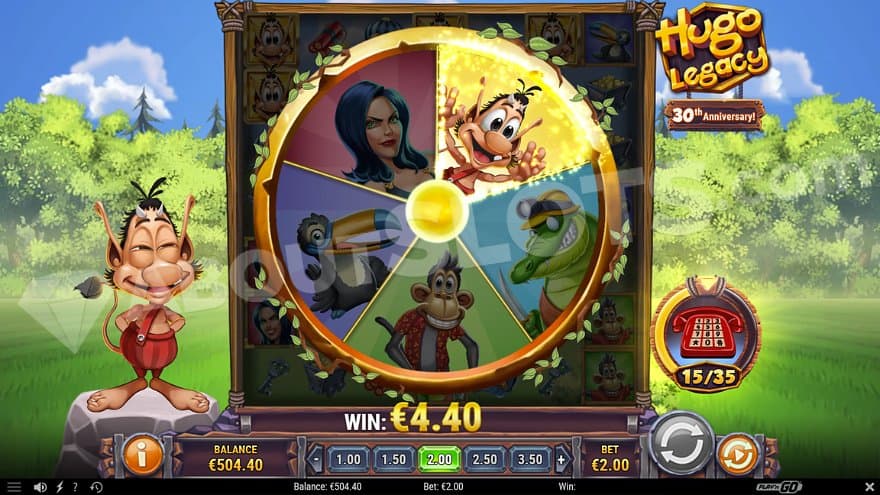 A wheel chooses one of the five characters for the Random Character Feature.