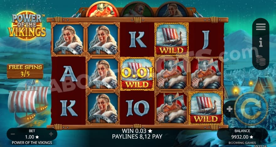 Free Spins bonus game showing a winning combination with wilds.