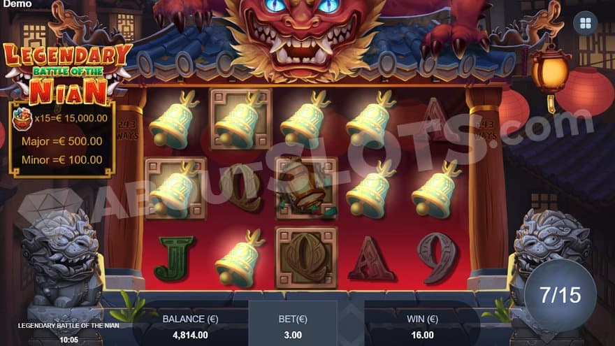 A win of eight clock symbols in the free spins.