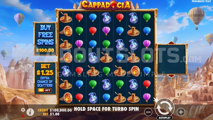 Hot air balloons flying in the air behind the playing grid