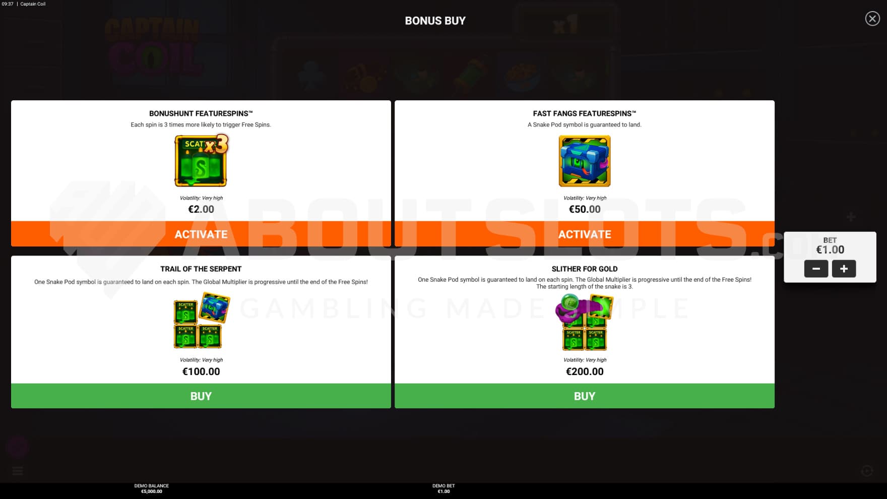 You have two FeatureSpins and two Feature Buy options to choose between