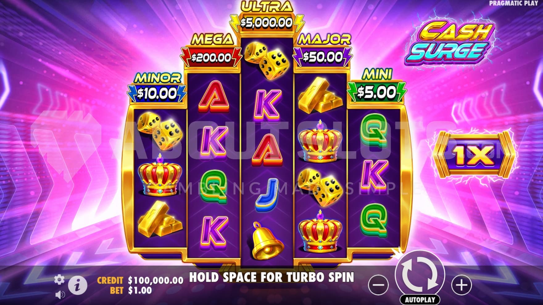 The golden playing grid is set in the neon world