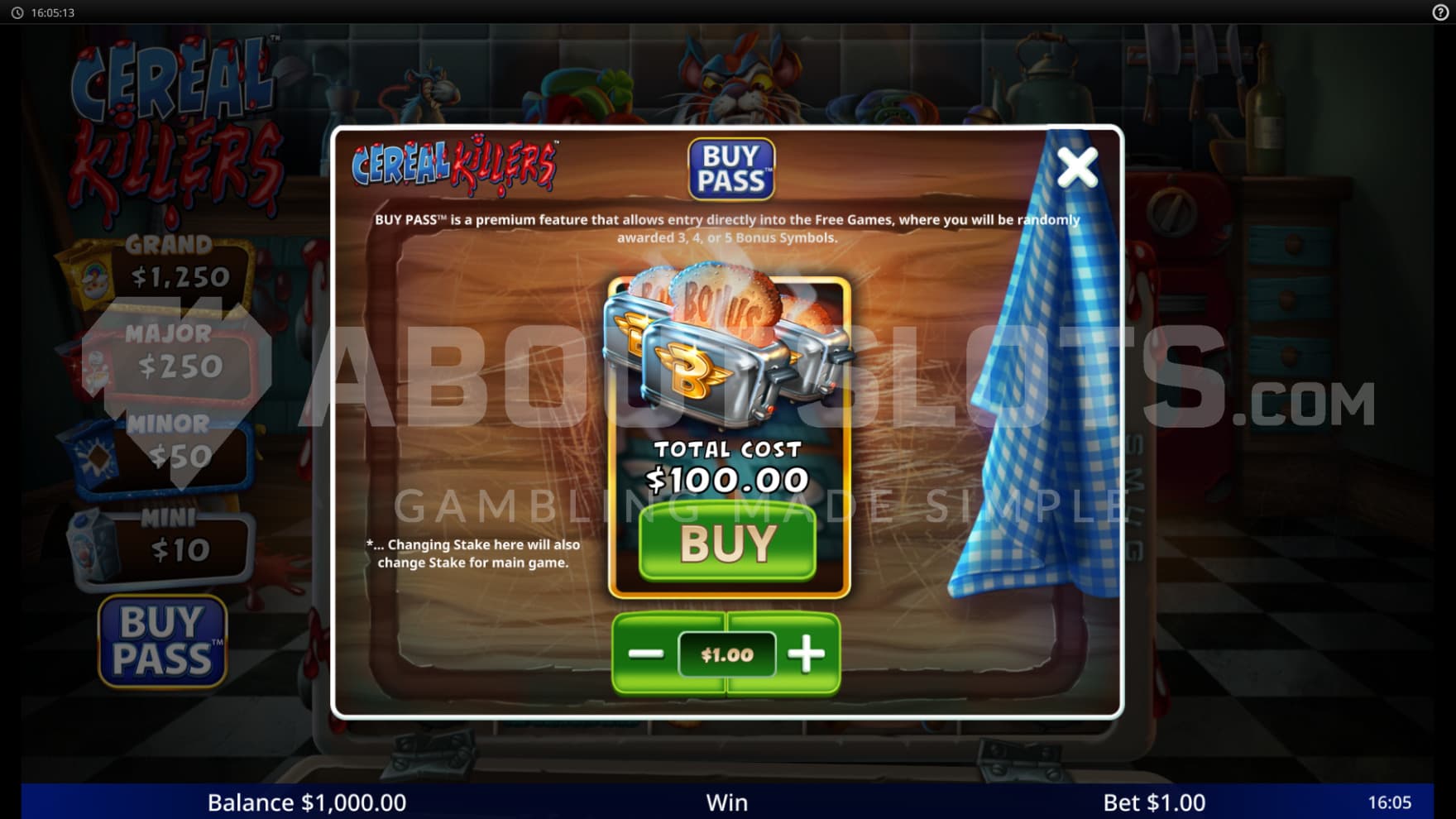 A feature buy option allows you to instantly start the bonus game