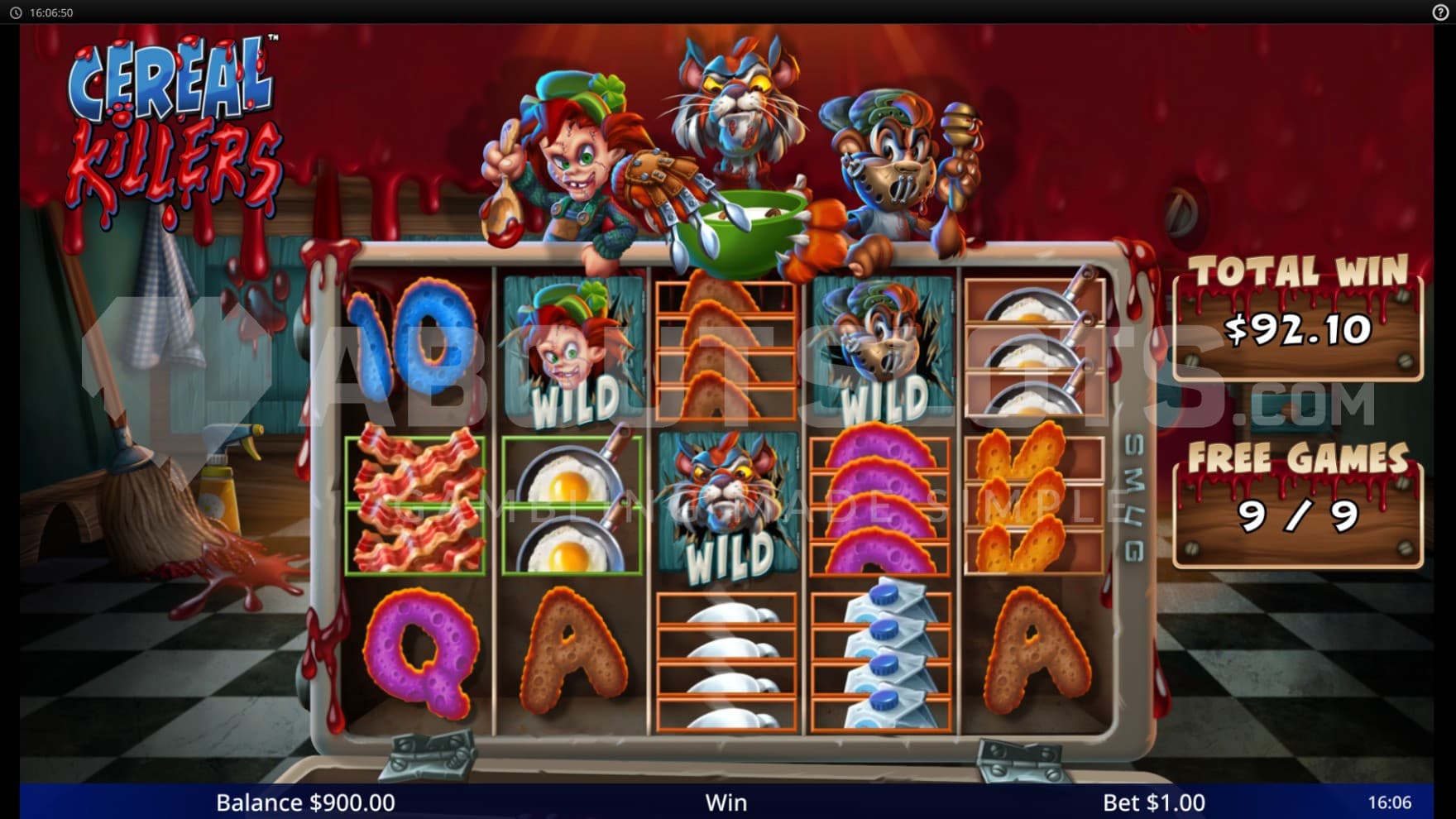 During the free spins the kitchen becomes bloody and Wild sticky