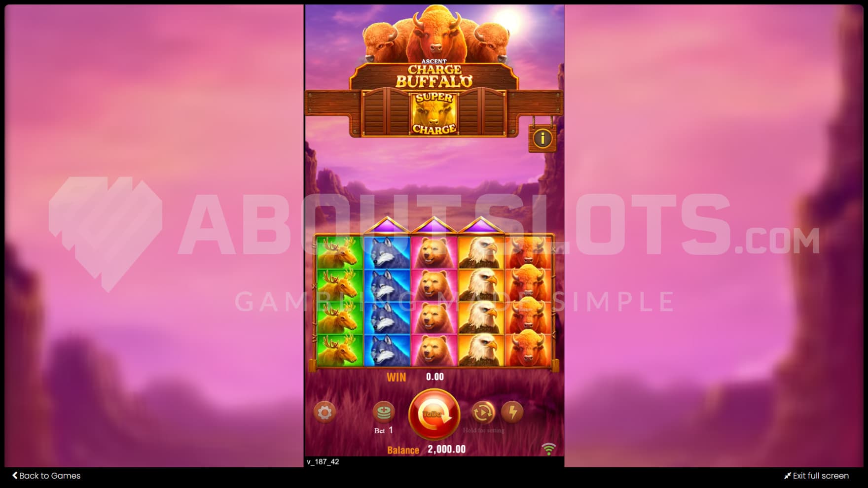 Playing grid filled with various animal symbols, and a herd of buffalos sit at the top of the reels