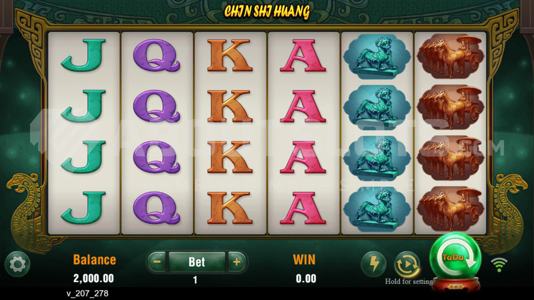 A Chinese-themed playing grid with statues and scrolls as symbols