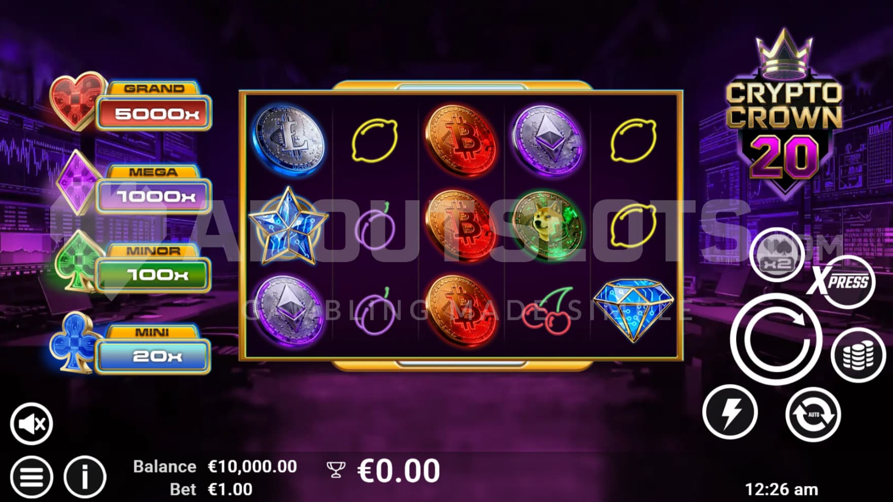 The base game comes with a varied of Bitcoins in a techno neon setting