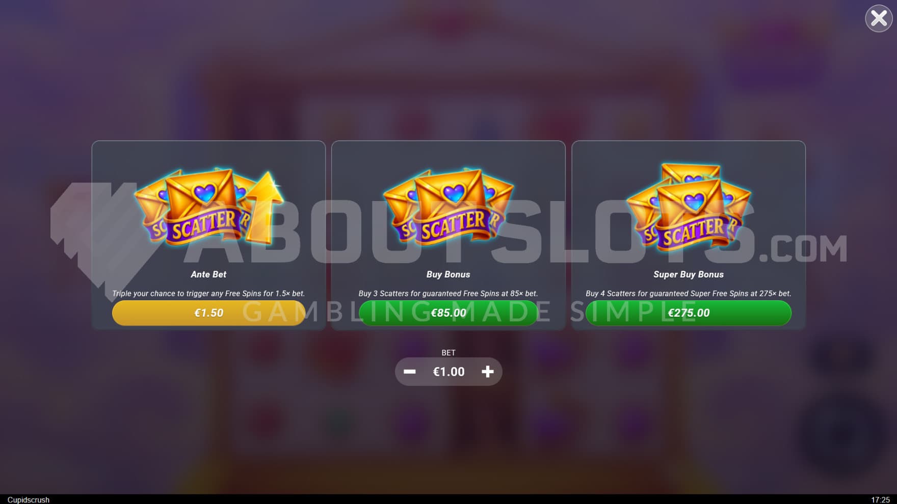 There are 2 Feature Buy options and 1 Ante Bet to choose from