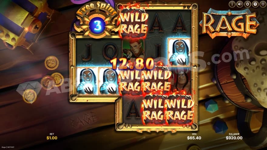 Free Spins feature with gold coins on the left side.