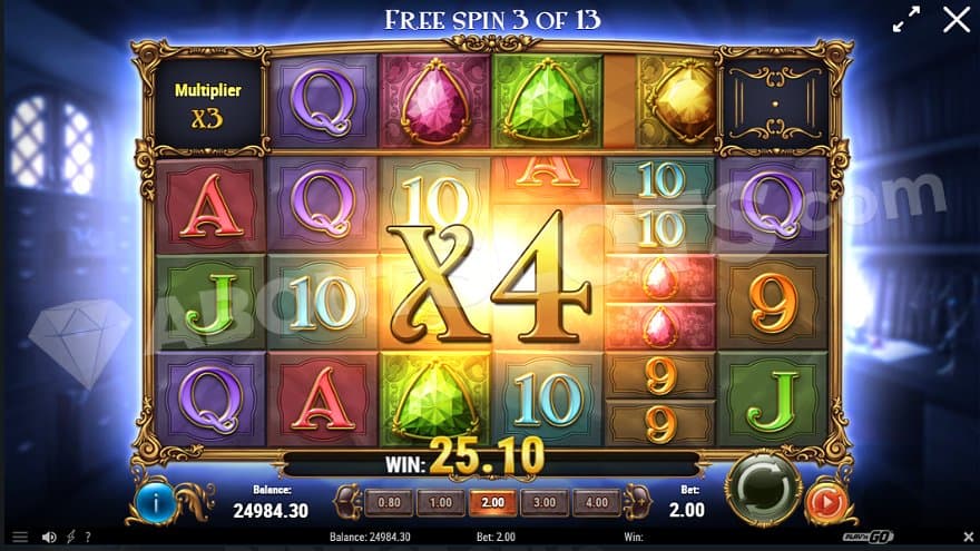 A €25.10 win on the third spin of 13 in the free spins.
