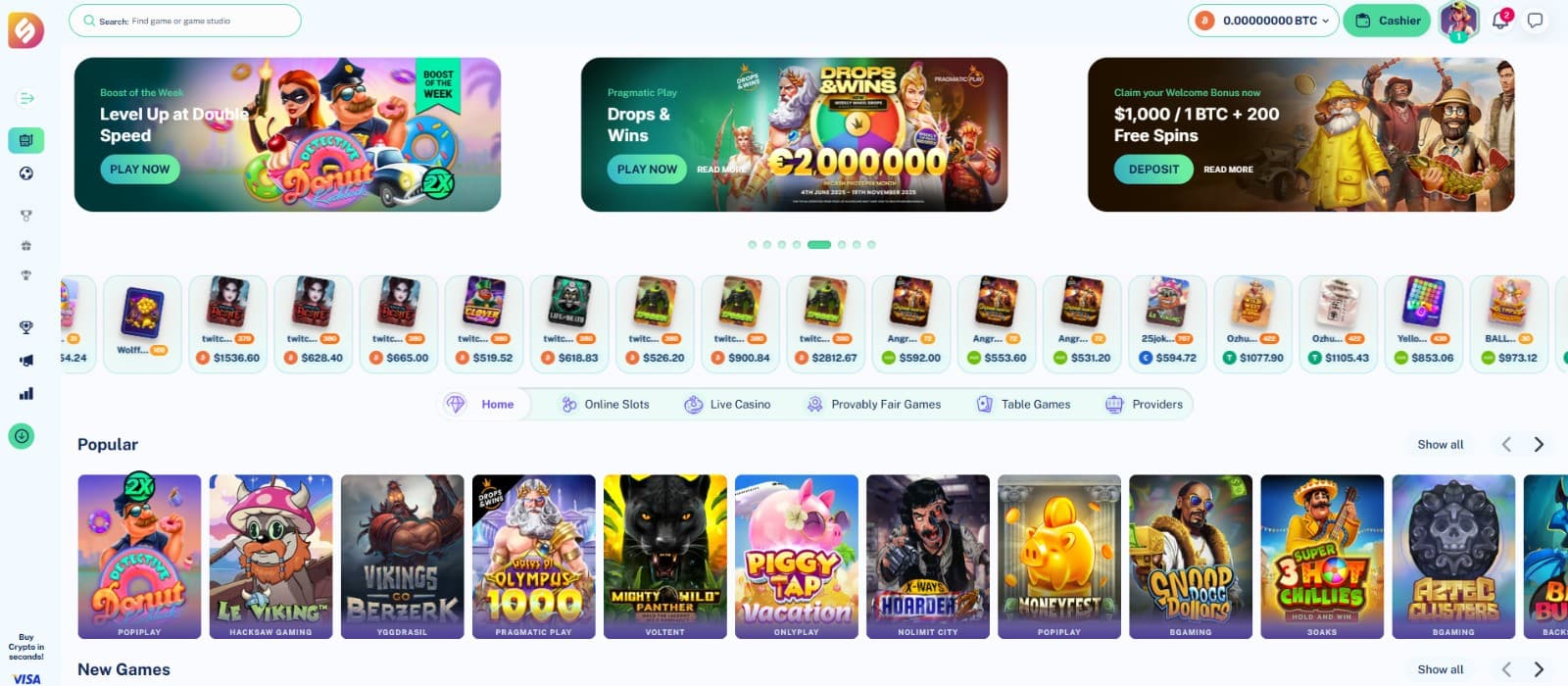 The landing page of Dailyspins Casino showcases a rich collection of games and bonuses.