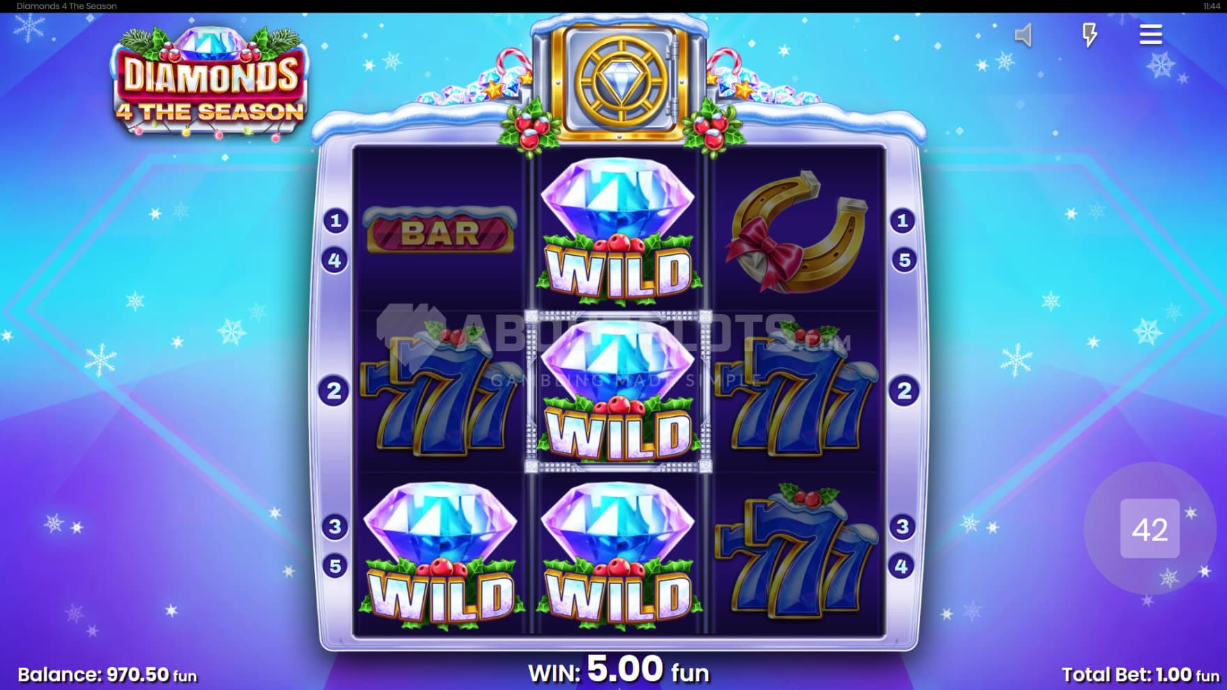 Respins trigger when a Wild Symbol lands in the central positon, and pictured is a full stack of Wilds taking over the second reel