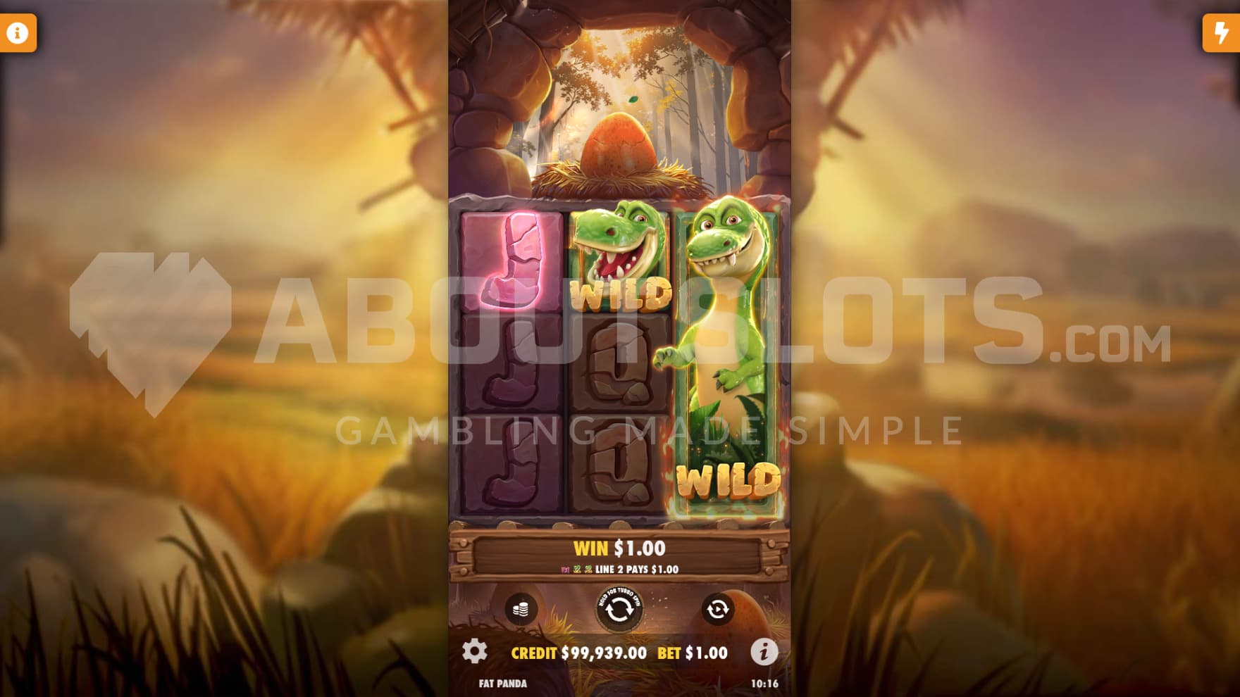 The fully vertical Wild Symbol initiates a Respin