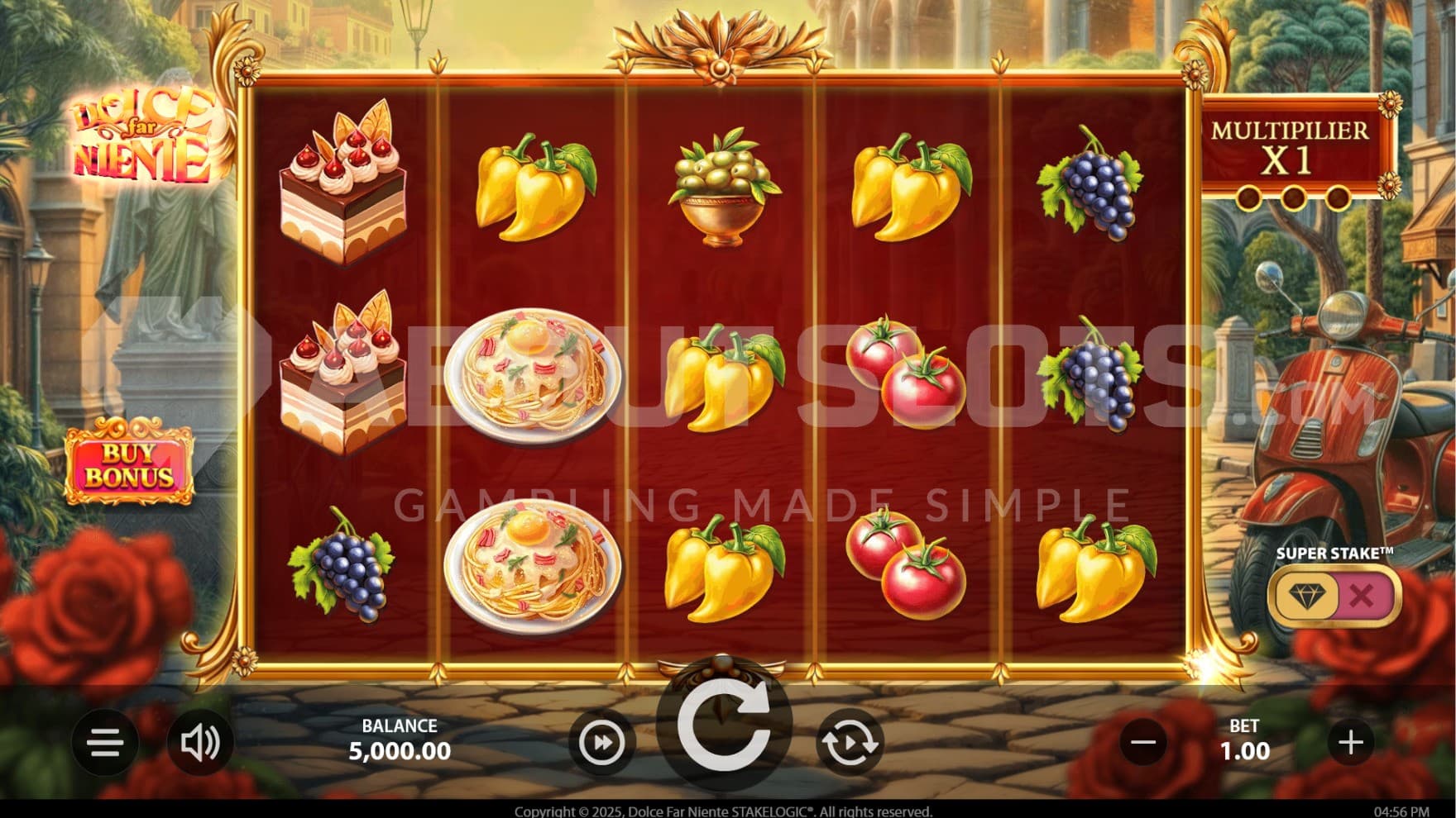 The base game reels are filled with delicious food and is set on a small street