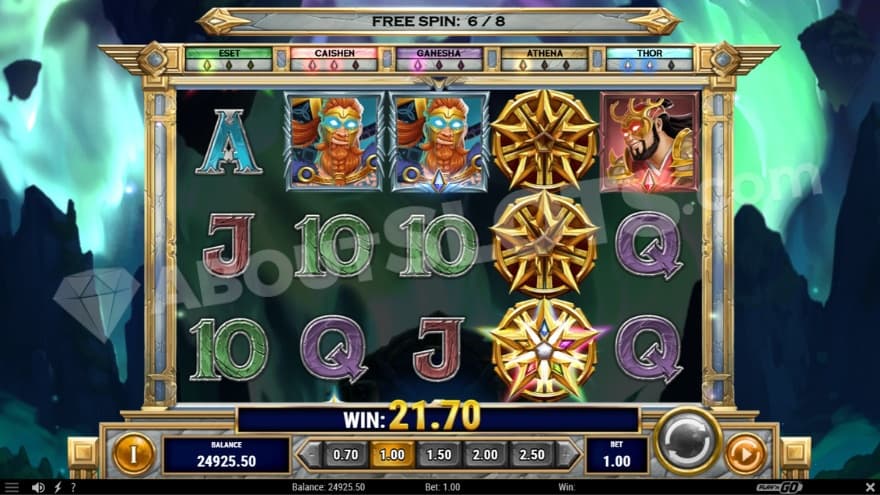 Free Spins feature with beautiful northern lights in the background.