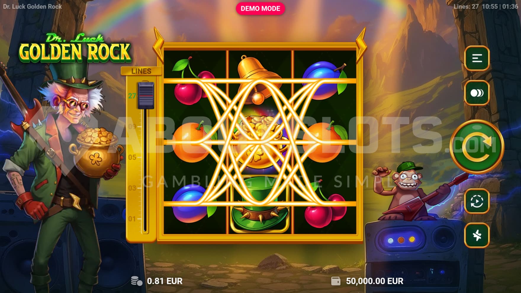 You can switch to different paylines, which changes the games volatility, bet scales, and payouts