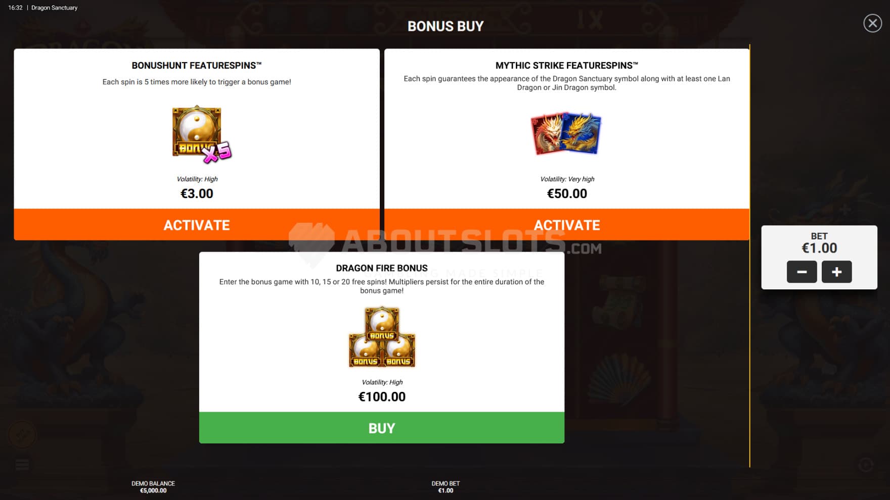You can choose between FeatureSpins or to go straight into the bonus game through the Feature Buy