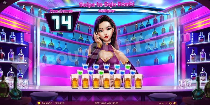 A bartender has put 11 shot glasses on 7 beer glasses in front of her.