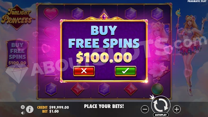 A menu offering the Free Spins for 100X the bet.
