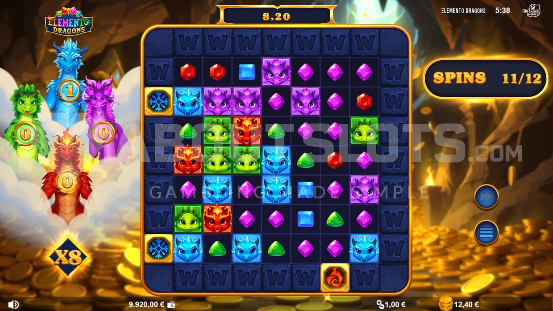 Set in a cave of gold, the Free Spins feature comes with additional Multipliers