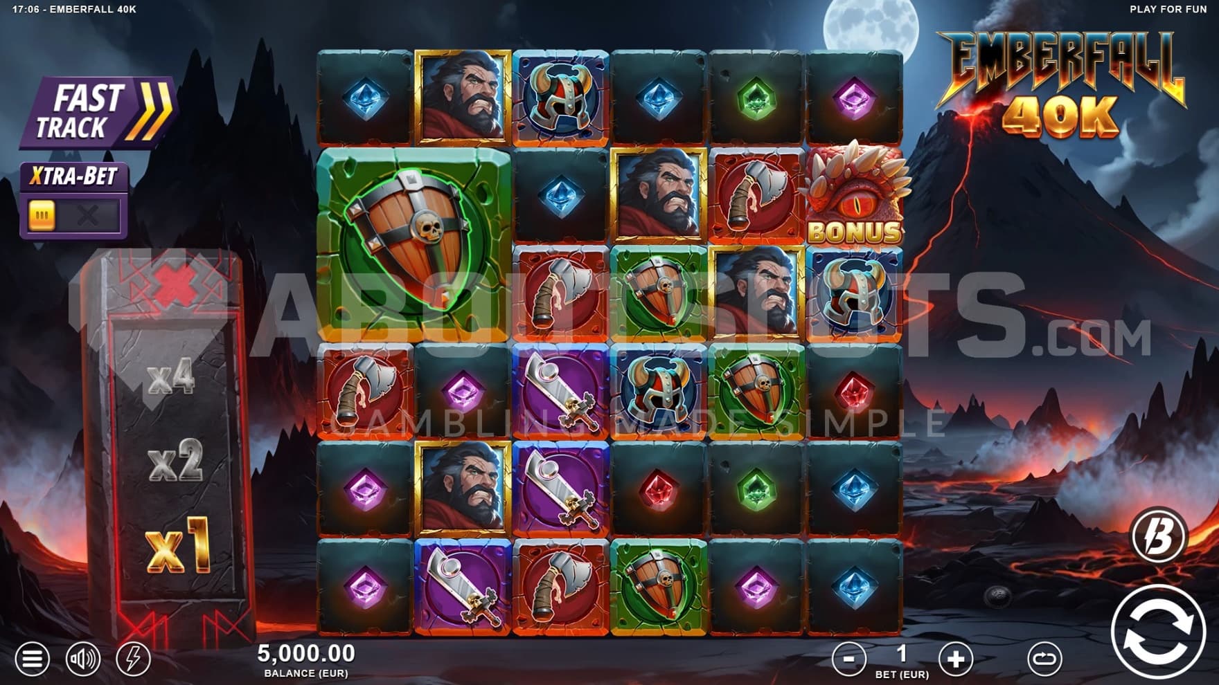 The Multiplier Counter sits on a red stone next to the playing grid, surrounded by lava