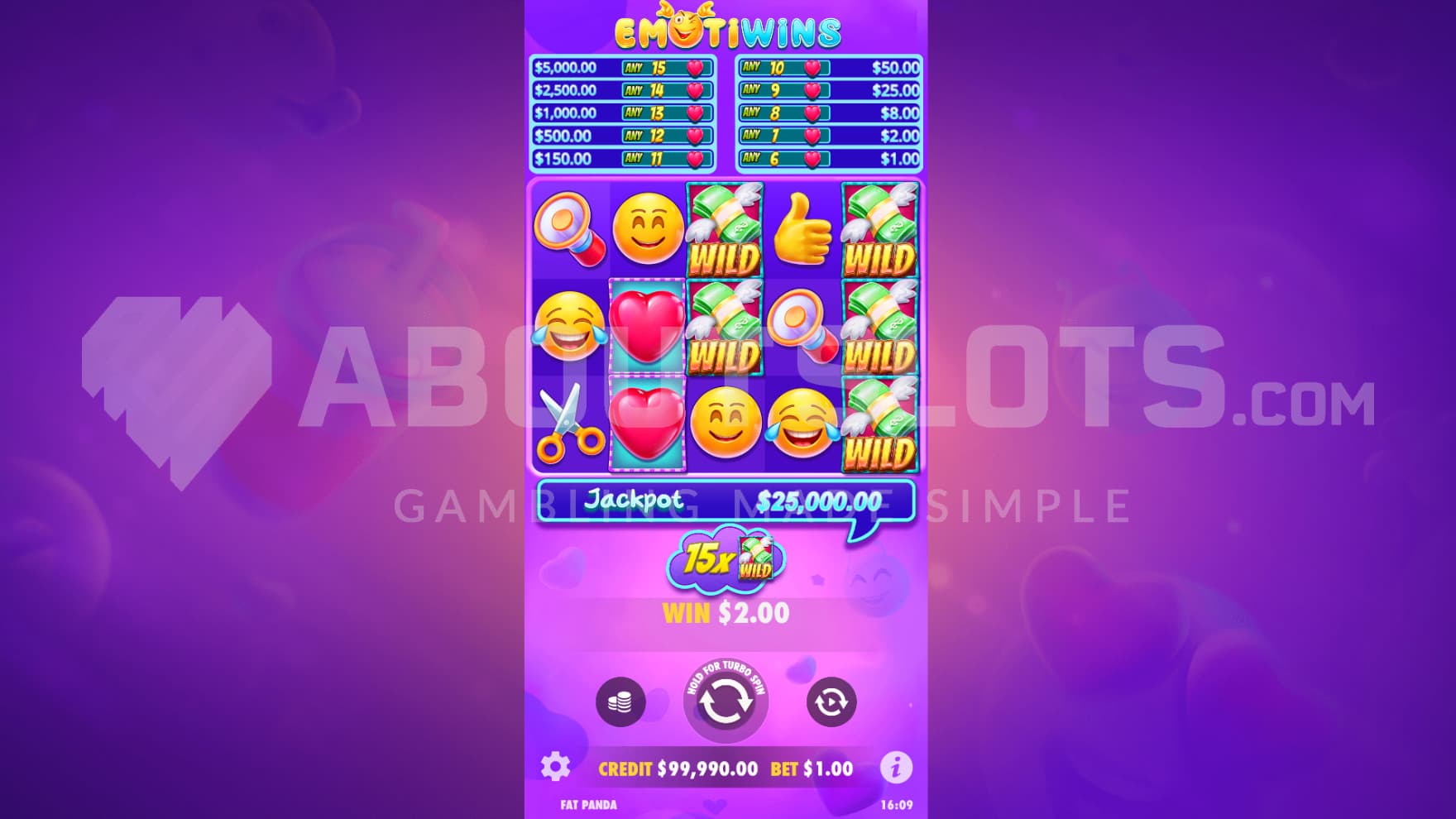 Hearts and Wilds help form a Heart Bonus payout