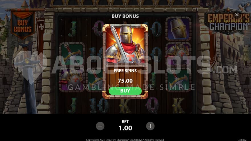 Bonus Buy feature with an option to activate the free spins feature for a cost of 75X the bet.