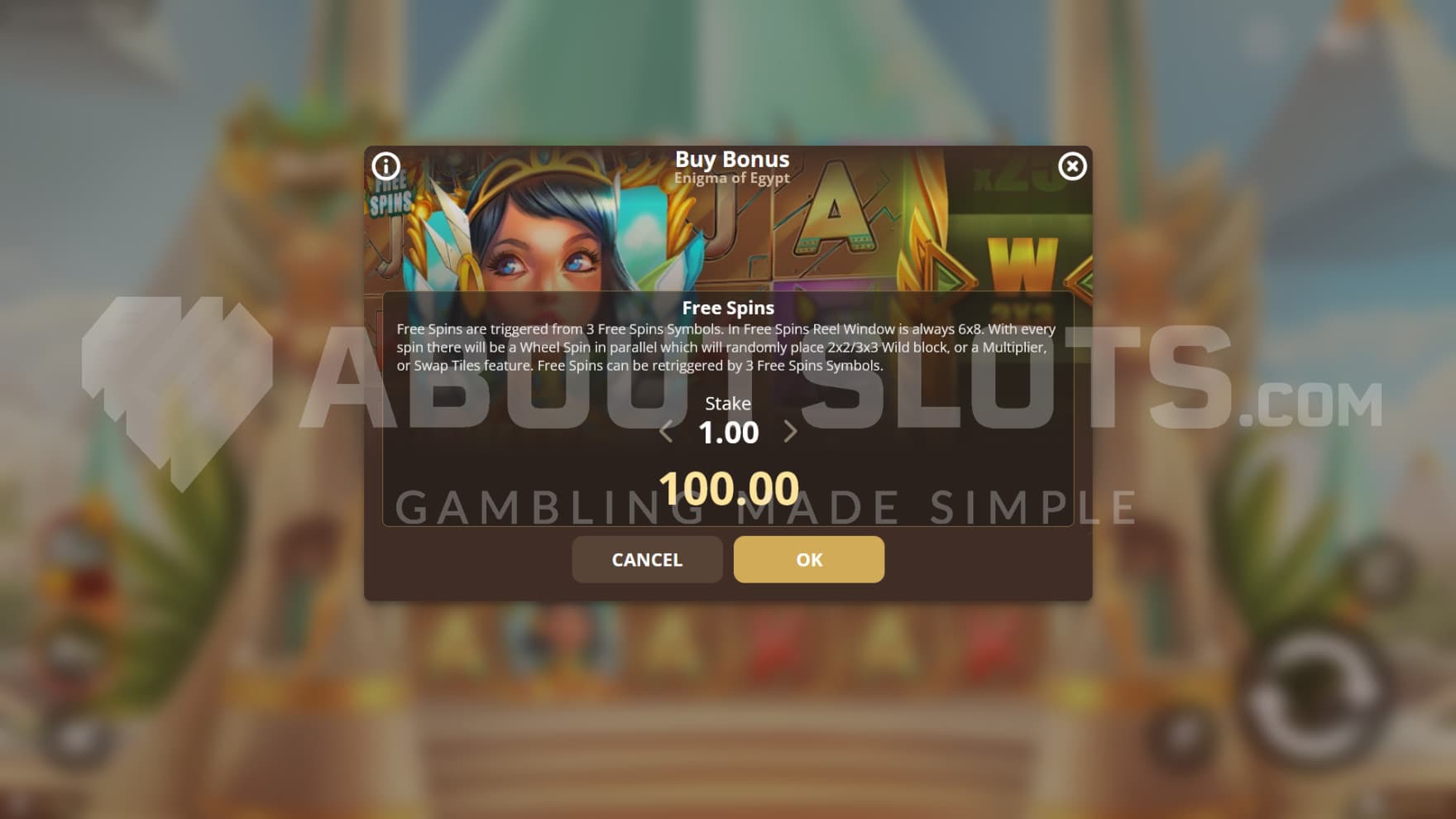 A Feature Buy option pops up infront of the playing grid