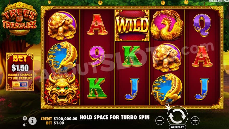 Base game where you can see golden symbols on the reels.