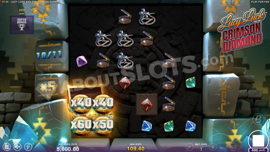 Super Free Spins feature with a treasure chest revealing four coins.